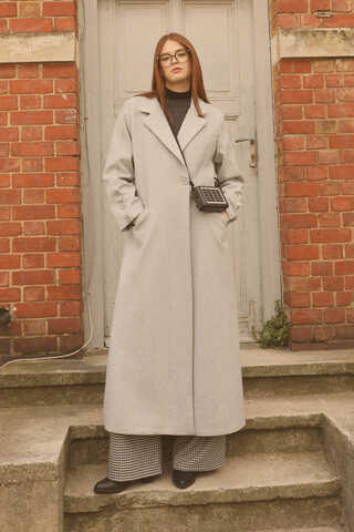 Düğmeli Klasik Kaban Gri - 1