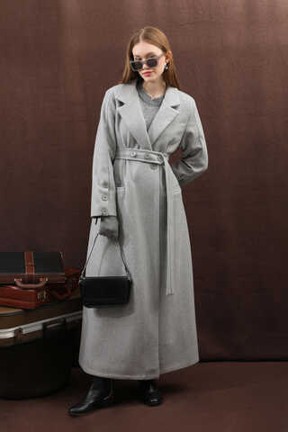 Düğmeli Klasik Kaban Gri - 20