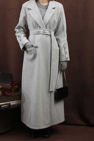 Düğmeli Klasik Kaban Gri - 21