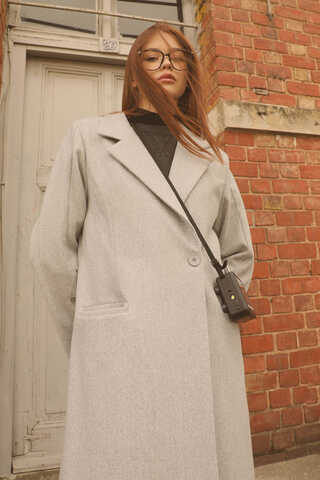 Düğmeli Klasik Kaban Gri - 2