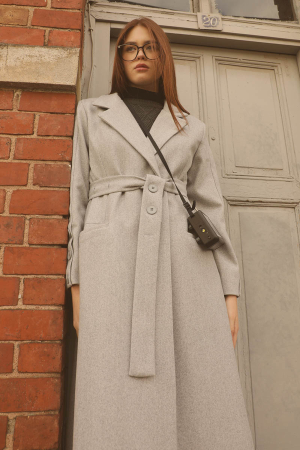 Düğmeli Klasik Kaban Gri - 6