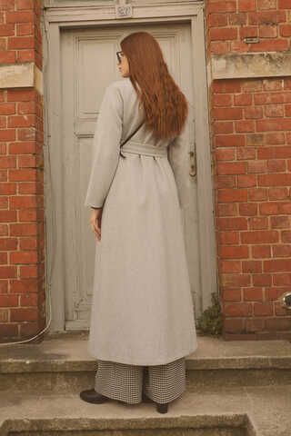 Düğmeli Klasik Kaban Gri - 7