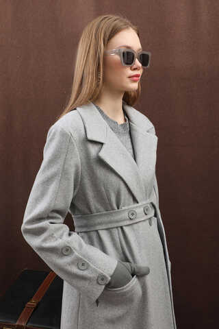 Düğmeli Klasik Kaban Gri - 8