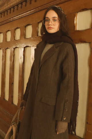 Düğmeli Klasik Kaban Kahverengi - 3