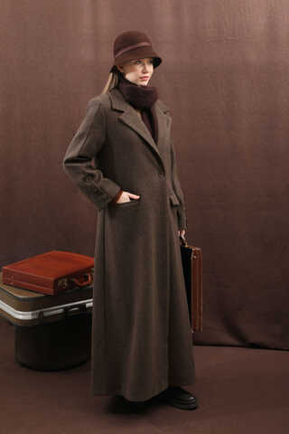 Düğmeli Klasik Kaban Kahverengi - 14