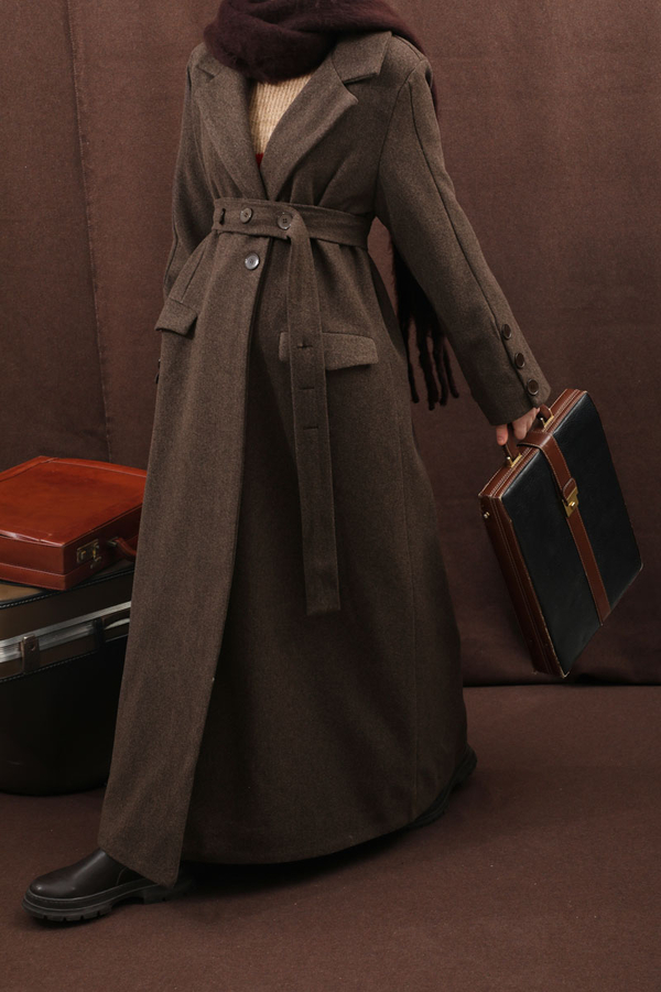 Düğmeli Klasik Kaban Kahverengi - 15