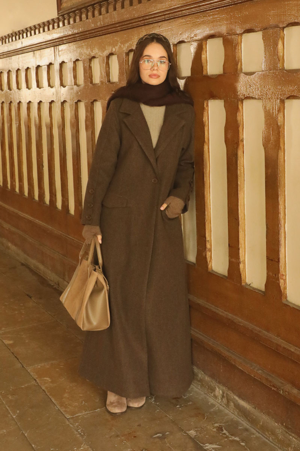 Düğmeli Klasik Kaban Kahverengi - 1