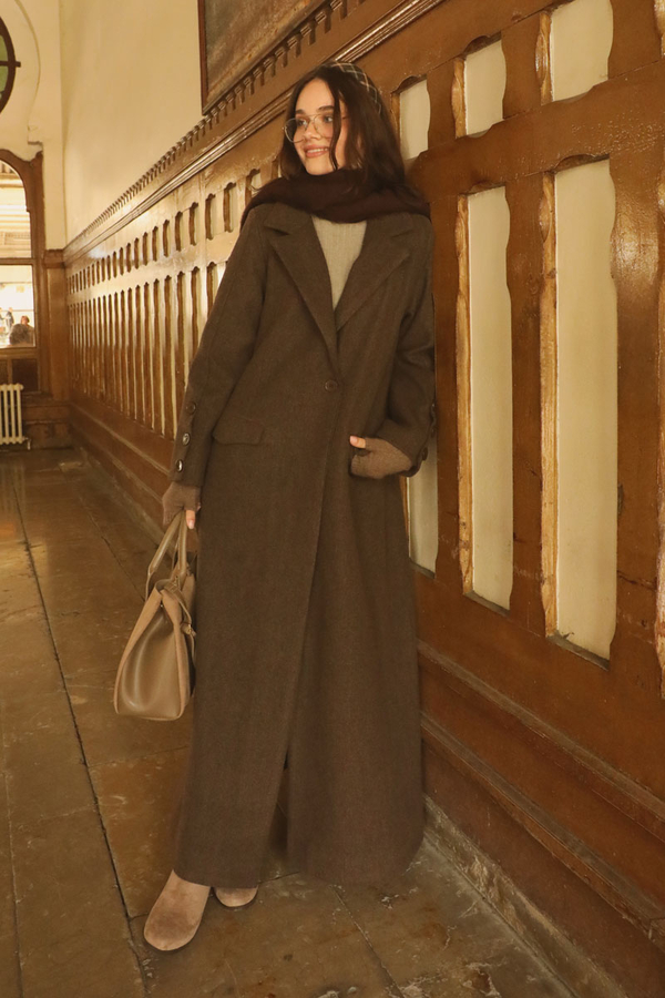 Düğmeli Klasik Kaban Kahverengi - 2