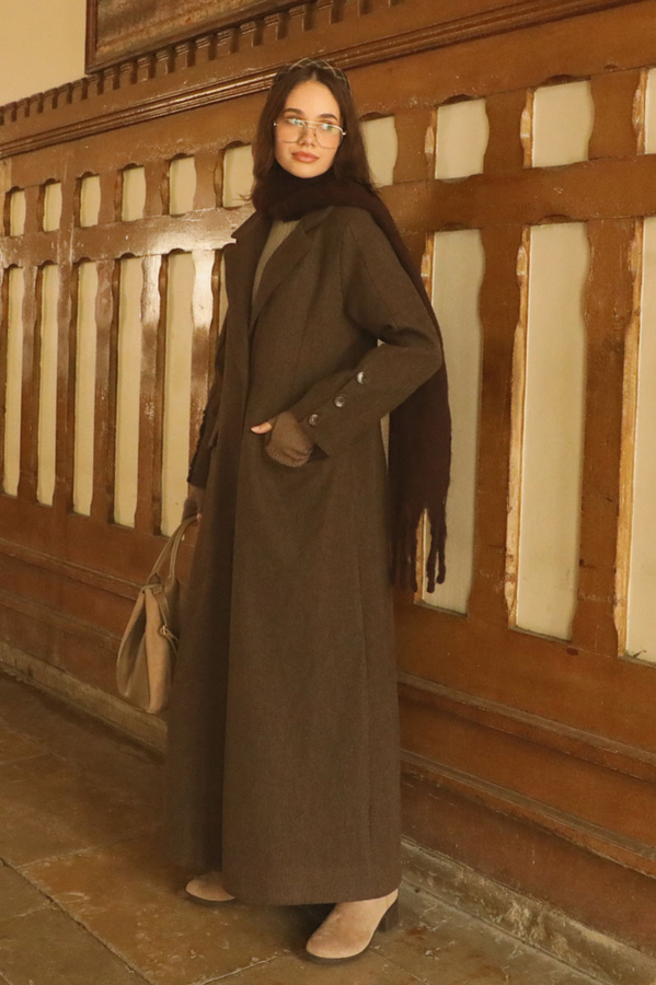 Düğmeli Klasik Kaban Kahverengi - 4