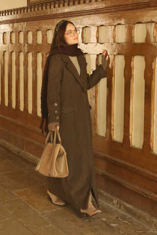 Düğmeli Klasik Kaban Kahverengi - 5