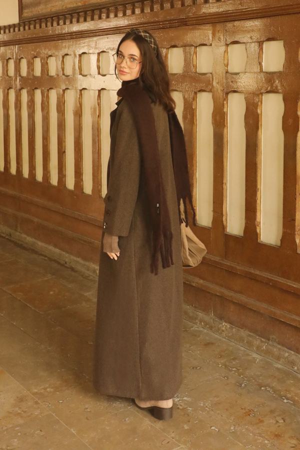 Düğmeli Klasik Kaban Kahverengi - 8