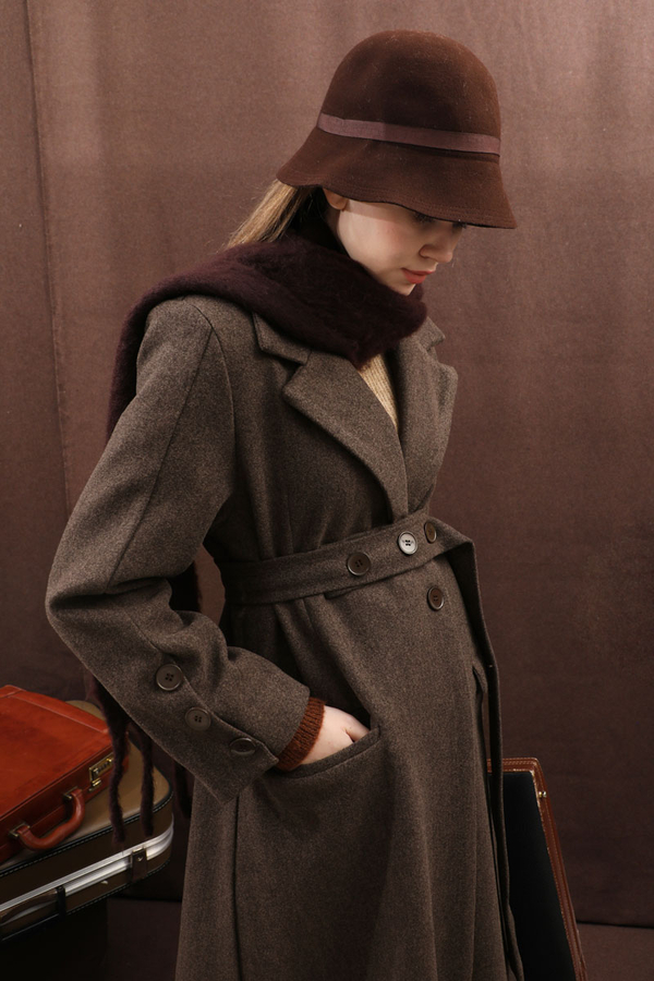 Düğmeli Klasik Kaban Kahverengi - 9