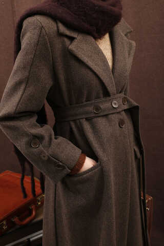 Düğmeli Klasik Kaban Kahverengi - 10