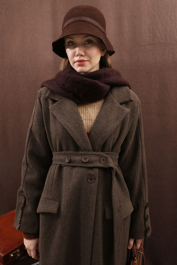 Düğmeli Klasik Kaban Kahverengi - 11