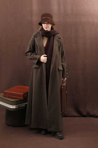 Düğmeli Klasik Kaban Kahverengi - 12