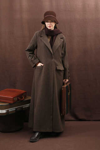 Düğmeli Klasik Kaban Kahverengi - 13