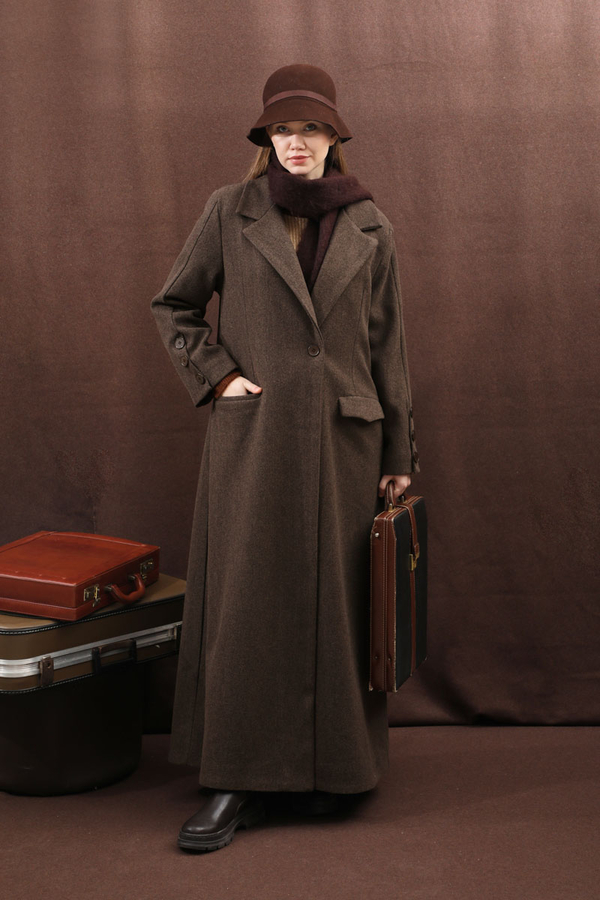 Düğmeli Klasik Kaban Kahverengi - 13