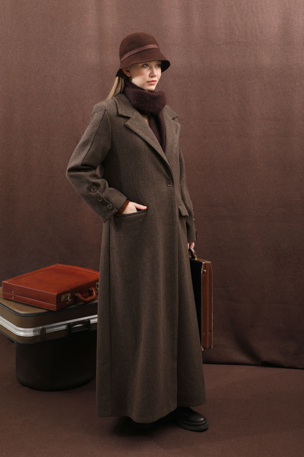 Düğmeli Klasik Kaban Kahverengi - 14