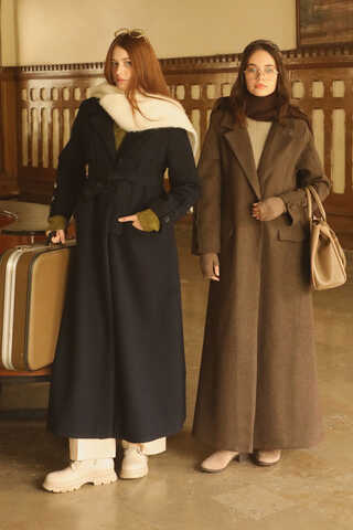 Düğmeli Klasik Kaban Lacivert - 1