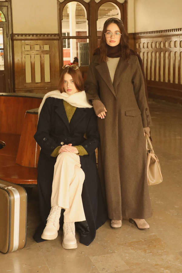 Düğmeli Klasik Kaban Lacivert - 4