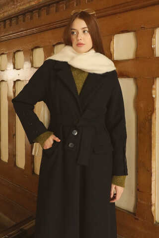 Düğmeli Klasik Kaban Lacivert - 3