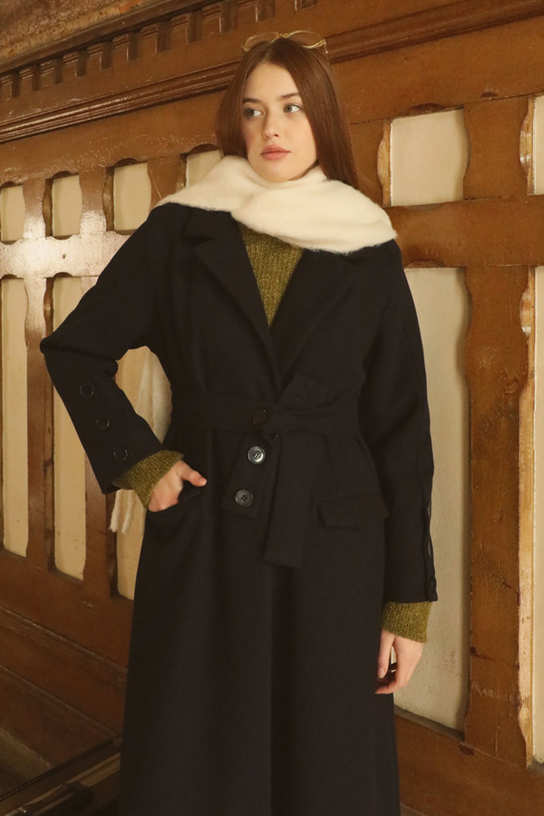 Düğmeli Klasik Kaban Lacivert - 3