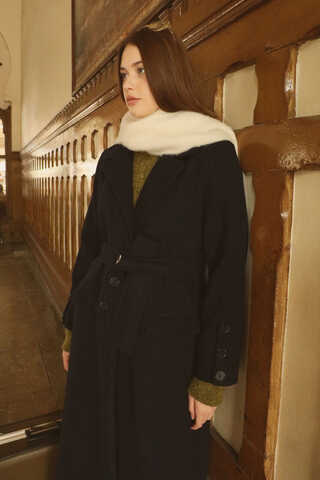 Düğmeli Klasik Kaban Lacivert - 8