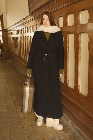 Düğmeli Klasik Kaban Lacivert - 9