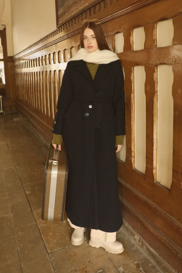 Düğmeli Klasik Kaban Lacivert - 9