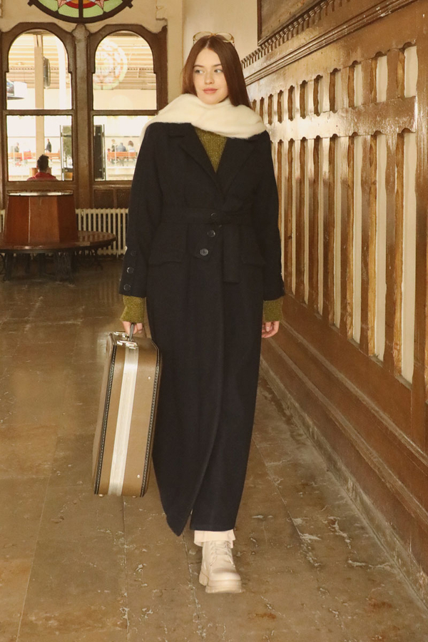 Düğmeli Klasik Kaban Lacivert - 10