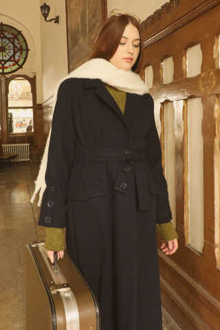 Düğmeli Klasik Kaban Lacivert - 5