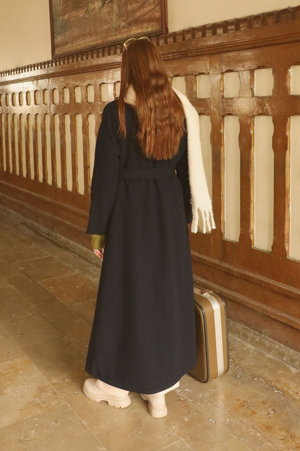 Düğmeli Klasik Kaban Lacivert - 11