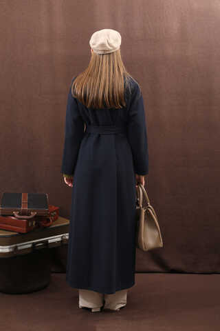 Düğmeli Klasik Kaban Lacivert - 12