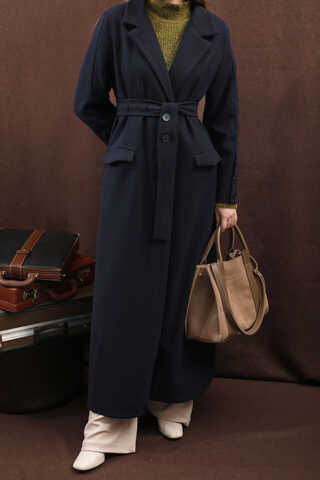 Düğmeli Klasik Kaban Lacivert - 17