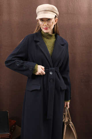 Düğmeli Klasik Kaban Lacivert - 18