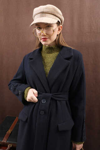 Düğmeli Klasik Kaban Lacivert - 19