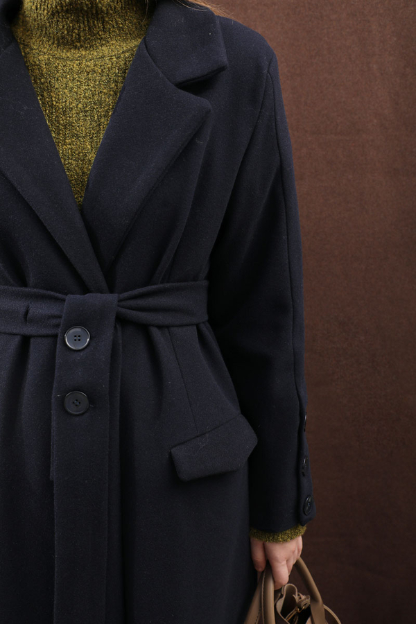 Düğmeli Klasik Kaban Lacivert - 20