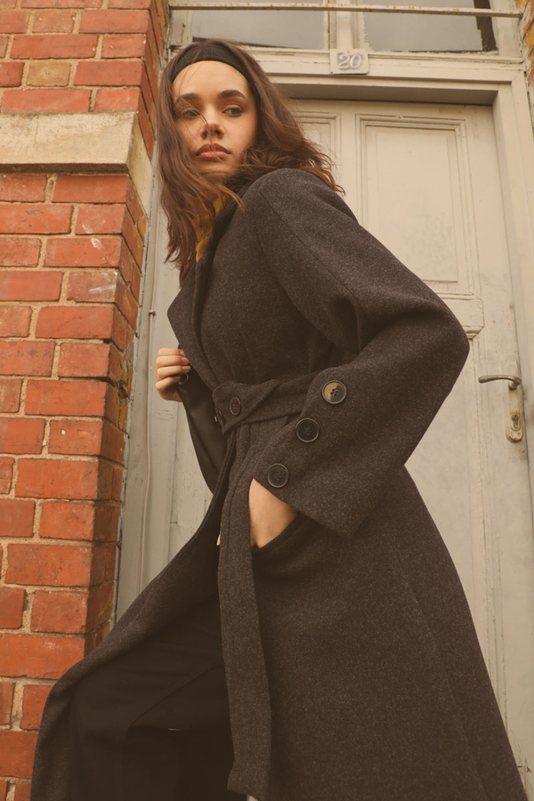 Düğmeli Klasik Kaban Siyah - 2