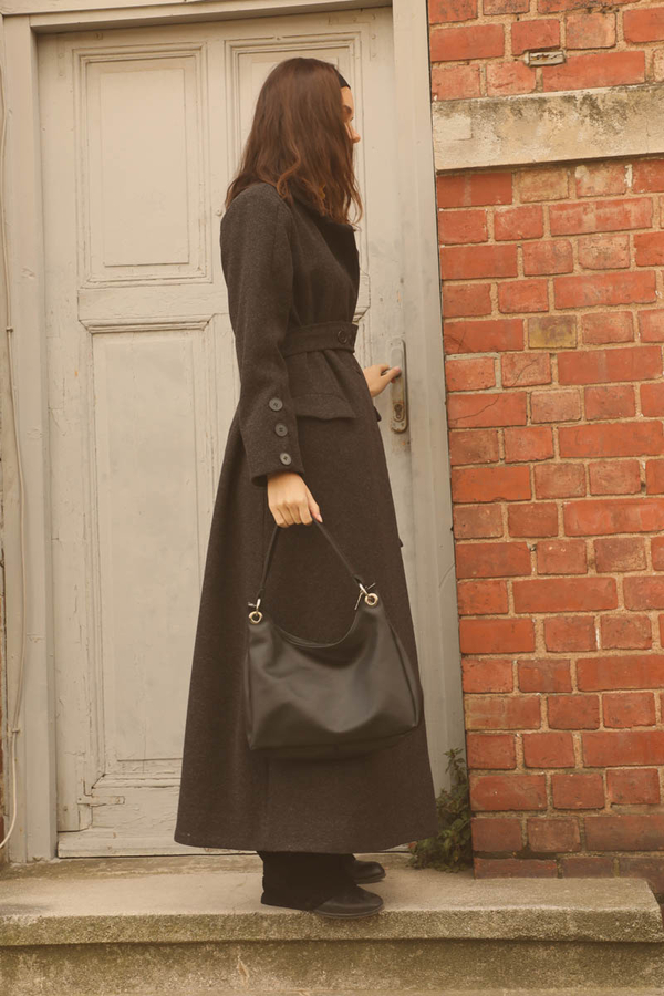 Düğmeli Klasik Kaban Siyah - 4