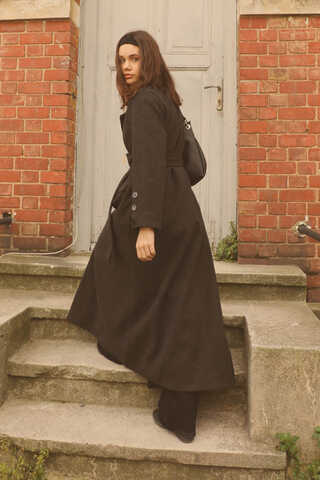 Düğmeli Klasik Kaban Siyah - 6