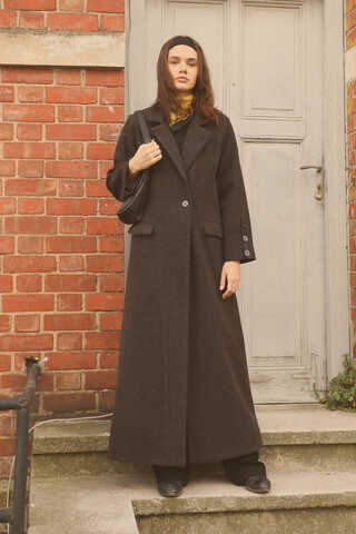 Düğmeli Klasik Kaban Siyah - 8