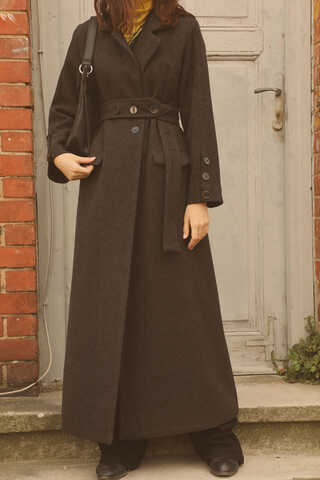 Düğmeli Klasik Kaban Siyah - 3