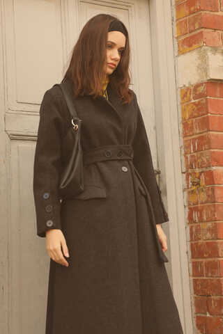 Düğmeli Klasik Kaban Siyah - 5