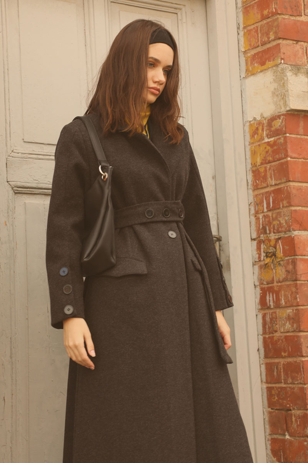 Düğmeli Klasik Kaban Siyah - 5