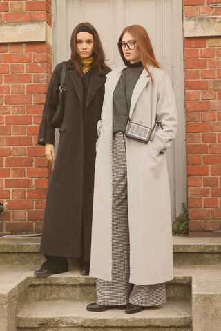 Düğmeli Klasik Kaban Siyah - 7