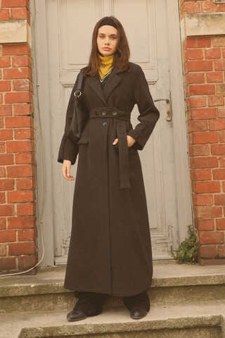 Düğmeli Klasik Kaban Siyah - 1