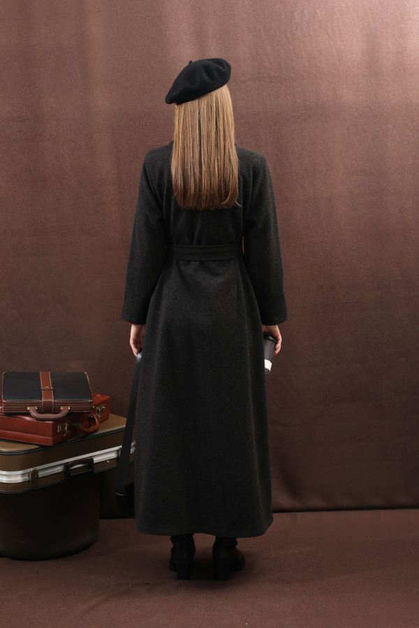 Düğmeli Klasik Kaban Siyah - 17