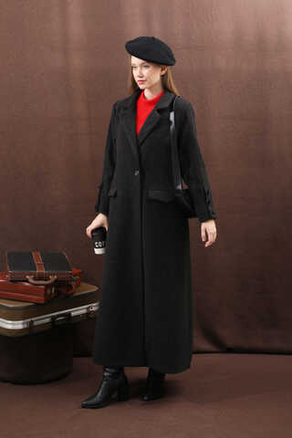 Düğmeli Klasik Kaban Siyah - 11