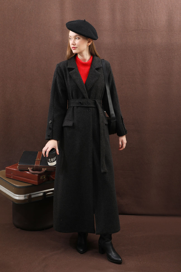 Düğmeli Klasik Kaban Siyah - 12