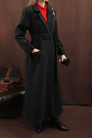 Düğmeli Klasik Kaban Siyah - 13